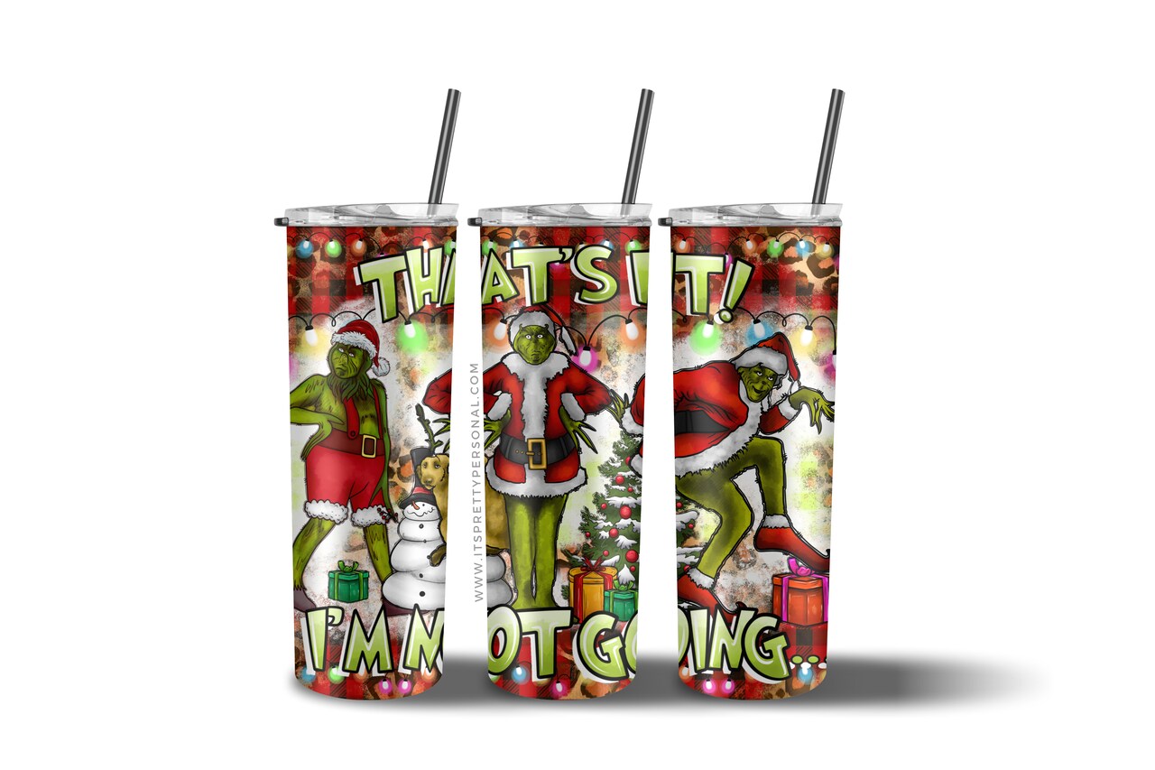 #294 CLEAR 20oz- Mean Green Classic Christmas- Not going- 9.4" x 8" Pattern Vinyl Wrap